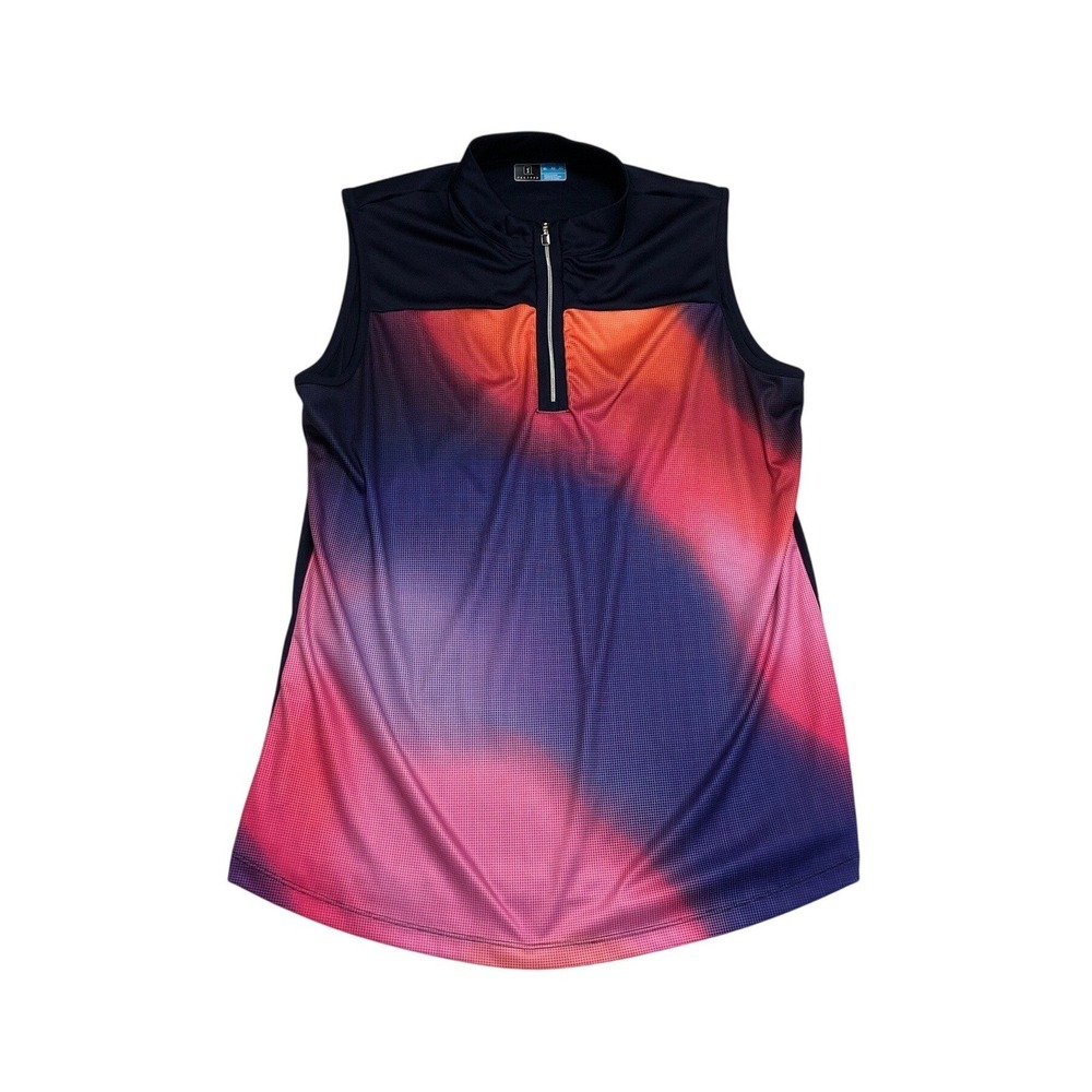 PGA‎ Tour Womens XL Sleeveless Golf Polo Quarter Zip Navy Orange Pink Gradient